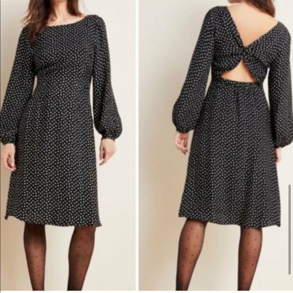 NWT Anthropologie Eva Midi Polka Dot Dress with Keyhole back, size 2